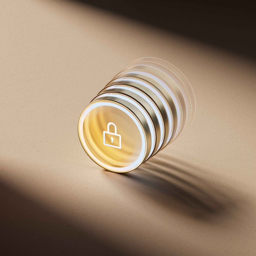 Graphic imagery, a coin with a lock