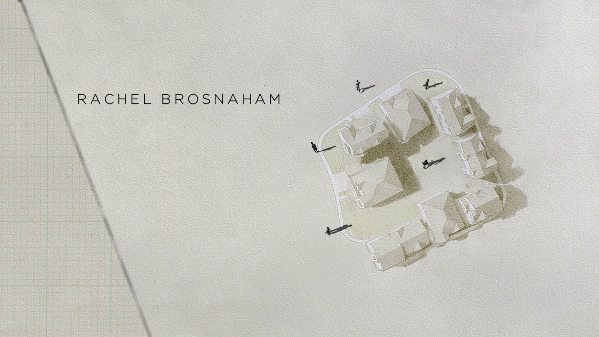Styleframe: a cast credit set on graph paper beside a model of suburban houses