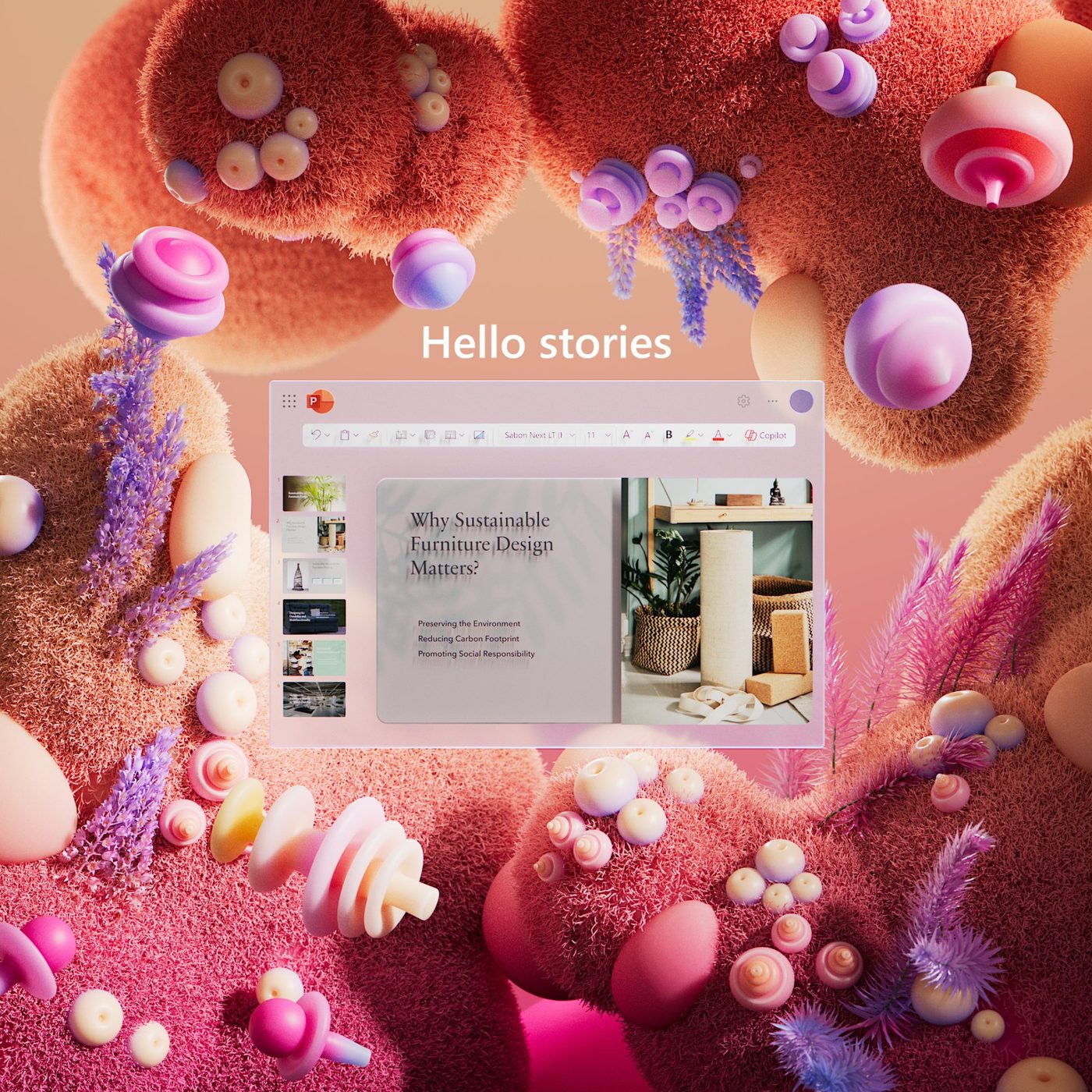 PowerPoint ringed by warm pink and orange shapes
