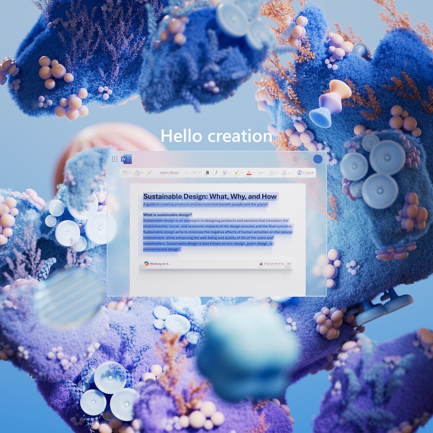 Word surrounded by coral-like shapes blooming out of the page